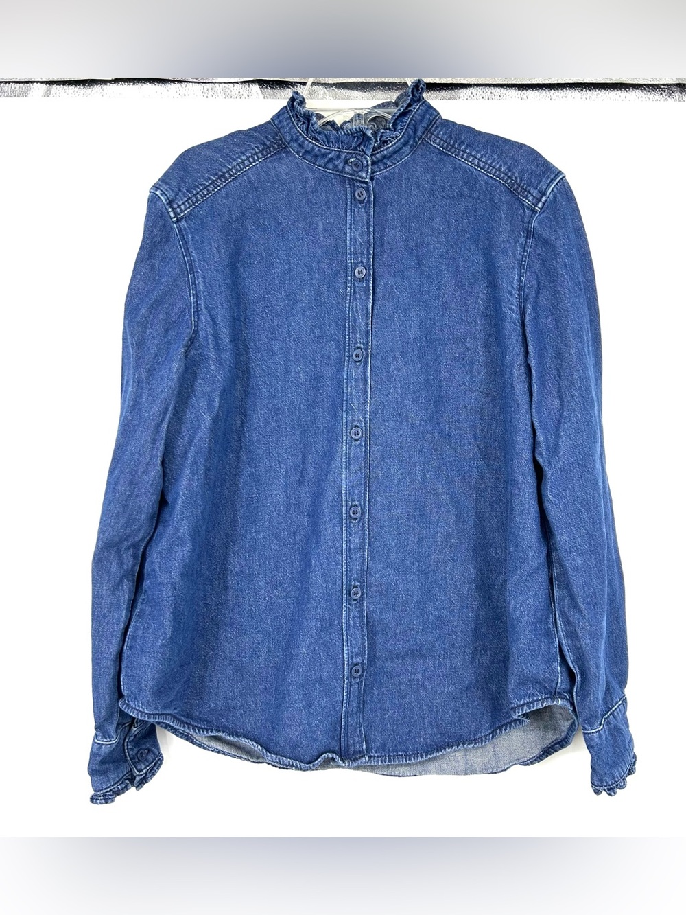 & Other Stories Ruffled Denim Shirt Button Up Long Sleeve